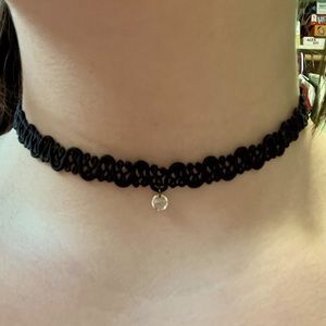 Black lace choker necklace with diamond